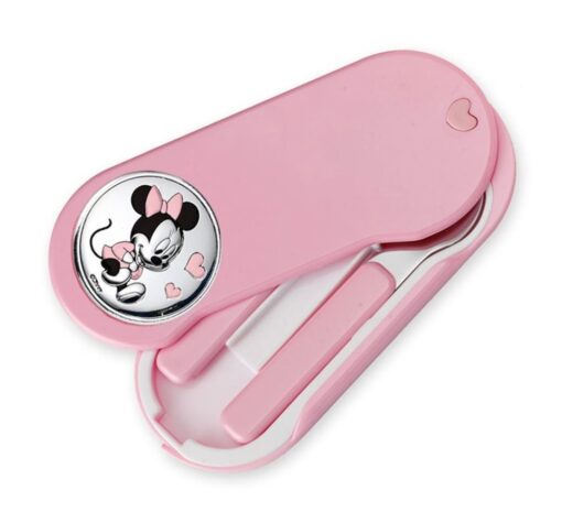 Portaposate Valenti & co Minnie Disney D128RA Realizzato in argento laminato, il set è composto da cucchiaio e forchetta in acciaio. Colore rosa. 
