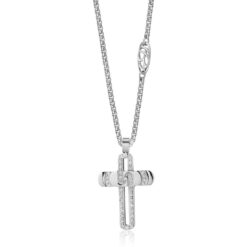 Collana unisex Luca Barra Be Happy CA396 Realizzata in acciaio anallergico, con pendente a forma di croce e cristalli bianchi. 