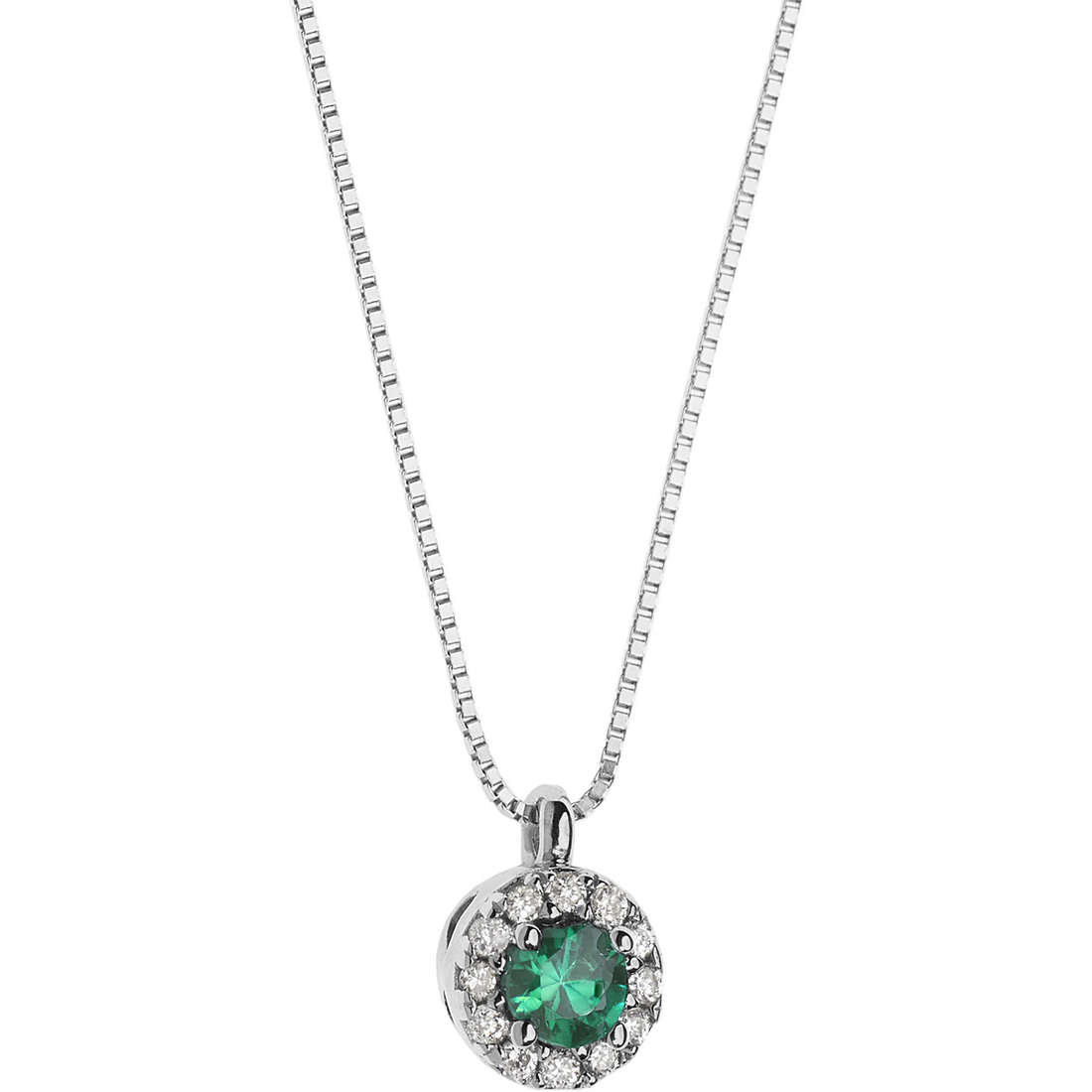 Collana donna Comete Classic 07/14 GLB 1167 Realizzata in Oro 750 ‰ . Diamanti , punti di carato: 6 , colore pietra: G, purezza pietra: SI . Smeraldo punti di carato 0,09.