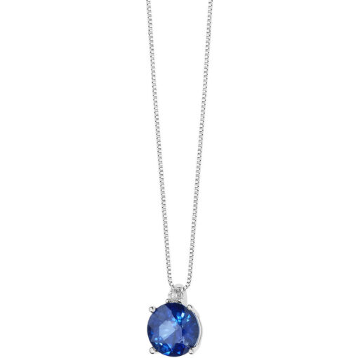 Collana donna Comete Storia di Luce GLB 1388 Realizzato in oro 750 ‰ con diamanti con punto di caratura 1, colore G e purezza SI. Con zaffiro blu ricristalizzato del diametro 5 e di caratura 0,58ct.