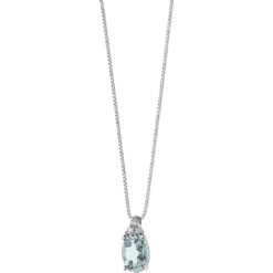 Collana donna Comete Fantasia Di Acquamarina GLQ263 Realizzata in oro 750‰, con diamanti di caratura 2, di colore G e purezza SI. Con acquamarina ovale di ct. 0,40.