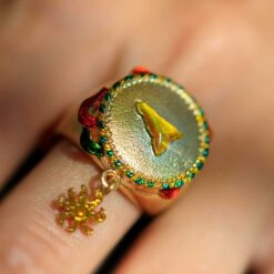 Anello donna Terra del Sole Tamburo Siciliano ART036 Realizzato in argento 925 dorato, smaltato a mano. Diametro parte superiore anello 2,1cm.