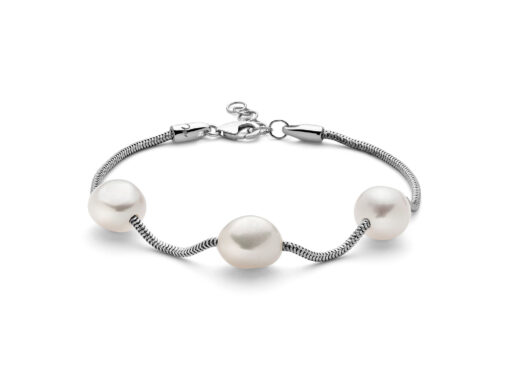 Bracciale donna Miluna Miss Italia PBR3003 Realizzato in argento, 925/1000 1 perle vere Barocca Dimensione perla: 10-11mm. 2 perle vere Barocche  Dimensione perla: 9-10mm.  Lunghezza bracciale: 17+2cm. Colore: Bianco.