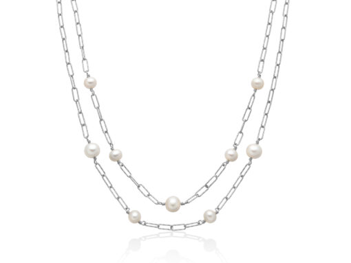 Collana donna Miluna Miss Italia PCL6217A Realizzato in argento, 925/1000. 6 perle vere MR Dimensione perla: 6-6,50mm.  3 perle vere MR Dimensione perla:  7-7,5mm. Lunghezza collana: 43+2cm. Colore: Bianco.